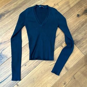 Brandy Melville, navy blue v-neck ribbed sweater